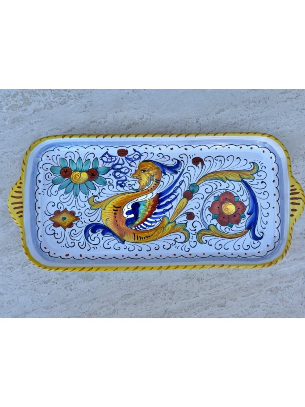Signed San Gimignano Tray Hand-Painted Italy Ceramic 14.5" Raphaellesco Dragon - Picture 2 of 8